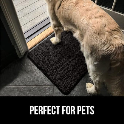 GORILLA GRIP SoakSTOPPER Dog Door Mat, 36x24 Machine Washable Rug Absorbent Doormat Captures Moisture Mud Dirt, Quick Dry Soft Chenille Entryway Rugs Indoor Entrance Mats for Dog Paws, Black