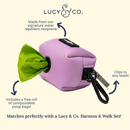 Lucy & Co. Dog Poop Bag Holder - Leak Proof Dispenser with Leash Attachment - Easy Refills - Hygienic Pet Poop Pickup-Purple
