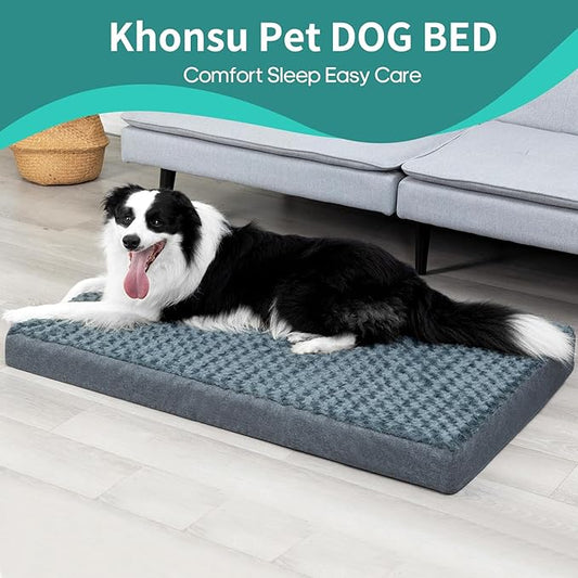 KHONSU PET Dog Bed Mat Plush 3.5in Orthopedic Pad for Large Dogs up to 90 lbs Waterproof Removable Cover Machine Washable for Extra Large Dogs