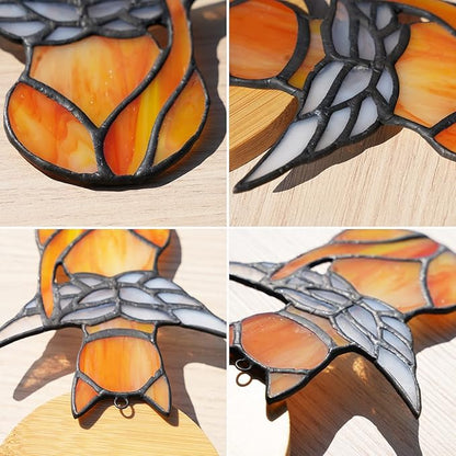 BOXCASA Angel Cat Memorial Gifts for Women,Stained Glass Window Hanging Decorations,Angel Wings Orange Cat Suncatcher Decor,Pet Memorial Sympathy Gifts Decoration