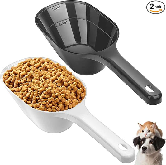 1 Cup Pet Food Scoop Set With Measuring Lines For Dog, Puppy and Cat (Black and White)
