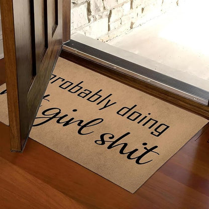 Funny Welcome Doormat (23.7 in X 15.6 in) Anti-Slip Rubber Back Entrance Way Indoor Front Porch Decor Rugs House Warming Gift (Probably Doing Hot Girl Shit)