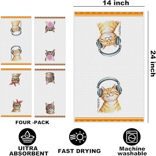 Hanamiya Na 4 Pcs Funny Cat Kitchen Hand Towels 24x14 Inch, Cute Hand Towels for Home Kitchen Bathroom Farmhouse Decor, Cat Mom Lover Lady Gifts for Women Friend Grandma
