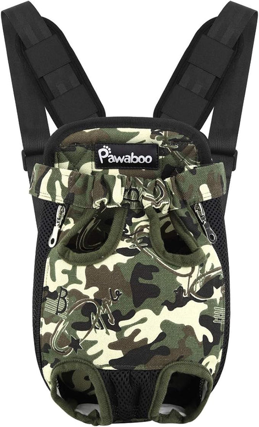 Pawaboo Pet Carrier Backpack, Adjustable Pet Front Cat Dog Carrier Backpack Travel Bag, Legs Out, Easy-Fit for Traveling Hiking Camping for Small Medium Dogs, Medium (Pack of 1), Deep Camouflage Black