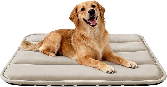 Dog Bed Mat, Reversible Dog Crate Pad with Washable Kennel Mat and Soft Foam, Flat Pet Bed for Dogs & Cats, for Crates Carriers & Travel (Light Brown, 34" L*20" W*1.5" Th)