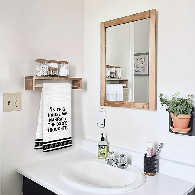 Funny Dog Kitchen Towels, Dog Mom Dad Lovers Gifts Dish Tea Towels, Pet Lover Gifts, in This House We Narrate The Dogs Thoughts Decorative Hand Towels for Kitchen Bathroom Decor, 16x24 Inch