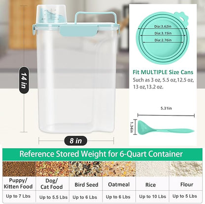 TBMax Pet Dog Cat Food Storage Container 5 to 7 lbs with Can Cover and Mixing Spoon, Airtight Bird Seed Container, Cat Food Storage Dispenser, Kibble Storage Dog Treat Bin -Light Blue