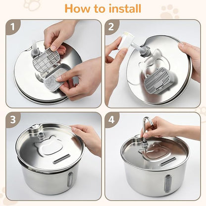 Cat Water Fountain Stainless Steel, 135oz/4L with Adjustable Pump & 3 Flow Modes, Ultra-Quiet Automatic Cat Dog Water Dispenser, Large Capacity Water Fountain for Cats, Dogs, Multiple Pets