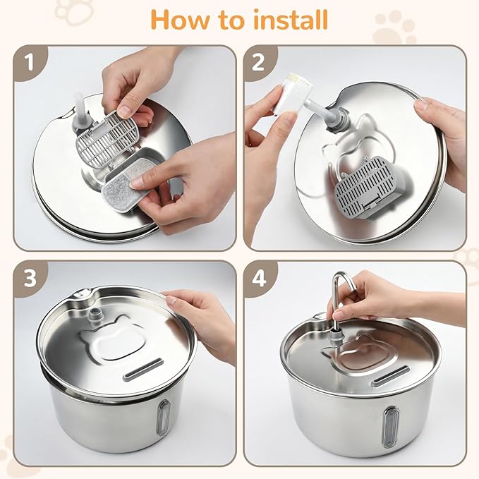Cat Water Fountain Stainless Steel,135oz/4L,with Adjustable Pump & 3 Flow Modes, Ultra-Quiet Automatic Cat Dog Water Dispenser, Large Capacity Water Fountain for Cats,Dogs,Multiple Pets (20)