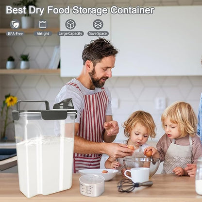 Rice Container, Airtight Rice Storage Container 10lb, Cereal Containers Storage, BPA Free Food Dispenser with Pouring Spout Handle for Flour Pasta Grain, Pet Dog Cat Bird Food Storage Container