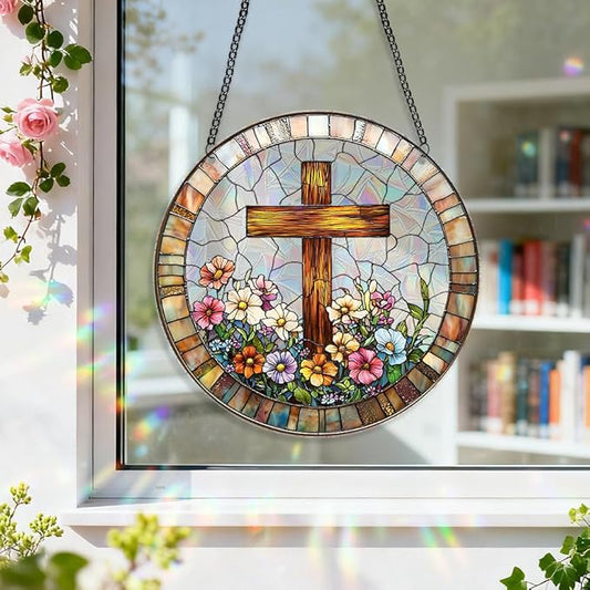 8 Inch Sun Catchers Indoor Window, Acrylic Rainbow Suncatcher Window Hanging Decoration for Living Room Bedroom Summer Home Balcony Ornaments Decoration (220 Cross)