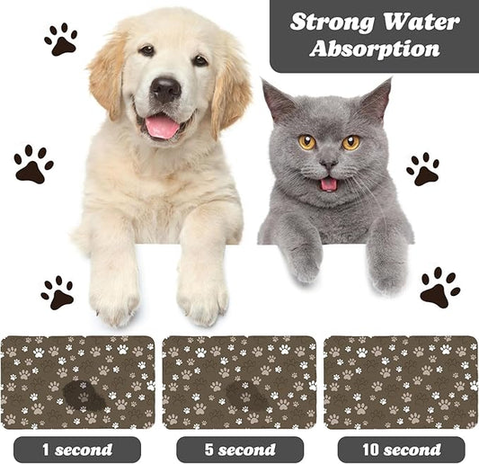 Dog Food Mat, Absorbent Water Bowl Mats Cat Pet Feeding Placemats Brown 17 * 30 inch