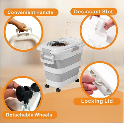 24-28 Lbs Airtight Collapsible Dog Food Storage Container with Wheels & Scoop – Foldable Pet Food Storage Bin for Dog & Cat Food, Animal Food Storage, Dog Supplies Storage Container
