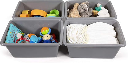 Humble Crew Toy Storage Bins for Kids, Set of 4, Grey, Small - Sturdy, Colorful Plastic Storage Bins for Classroom, Playroom, Nursery, and More - Premium Toddlers Toy Organizer Bins
