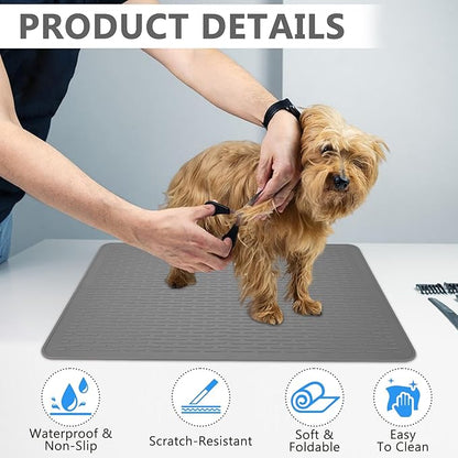 Dog Grooming Table Mat Pad Non Slip - 28" x 19.7" Silicone for Cat Litter Mat, Waterproof Soft Pet Grooming Table Mats for Home Use & Professional Salon