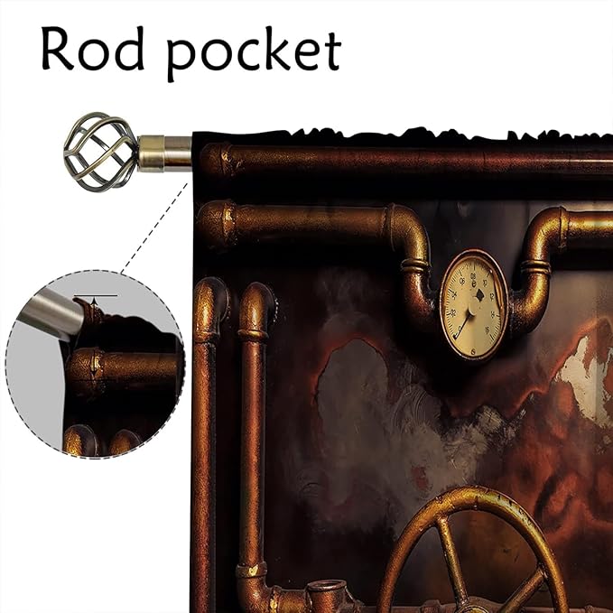 Steampunk Blackout Curtains Home Decor,Vintage Steampunk steam Pipes Pressure Rod Pocket Thermal Insulated Drapes Darkening Window Curtain for Bedroom Living Room 63 x 63 Inch