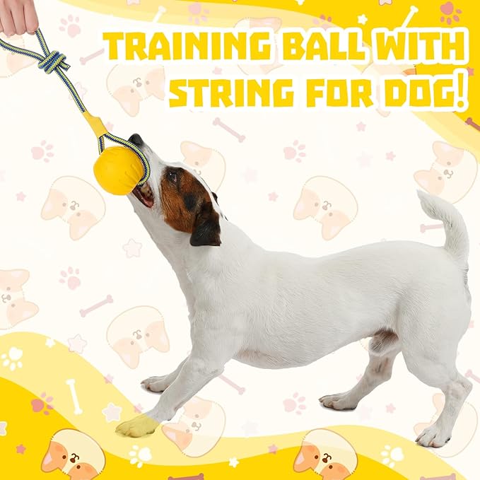 Hsei 2 Pcs Large Dog Ball on a Rope Rubber Dog Toy with Handle Ball Yellow Floats in Water for Tug Training Rewards Interactive Pet Fetch Catch Throw Outdoor Puppy Teething Medium Pet