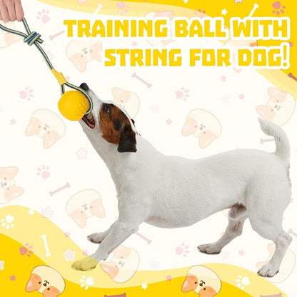 Hsei 2 Pcs Large Dog Ball on a Rope Rubber Dog Toy with Handle Ball Yellow Floats in Water for Tug Training Rewards Interactive Pet Fetch Catch Throw Outdoor Puppy Teething Medium Pet
