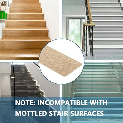 Stair Treads for Wooden Steps Indoor, 8" X 30" Non Slip Carpet Stair Treads with Reusable Adhesive for Kids Elders and Dogs, Surface Polyester TPR Backing Stair Rugs -4 Pack