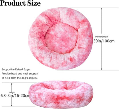 Calming Dog Bed for Big Dogs, 39'' Round Anti-Anxiety Warm Fluffy Plush Faux Fur Bed, Soft Anti-Slip Donut Washable Big Pet Bed, Cozy Big Dogs Bed, Fits up to 100 lbs Pets