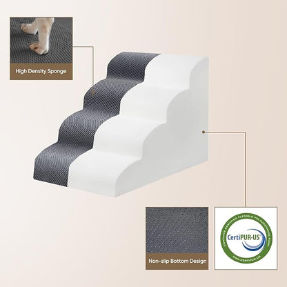 PAWSCART Pet Stairs for Dogs 3-Step, 15.7" H Pet Stairs for High Bed, Couch Sofa & Chair, 30D Material Soft Foam Dog Steps with Non-Slip Bottom Surface Removable Washable Cover, Grey