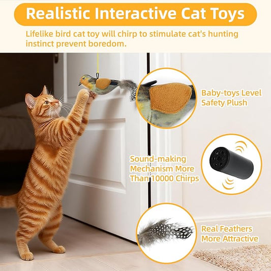 Tocirelo Interactive Cat Toys Bird - Realistic Cat Interactive Toys for Indoor Cats with Catnip and Feather, 3 Pack Hanging Chirping Bird Cat Toy, Bored Kitten Kicker Chase Exercise Door Frame Toy