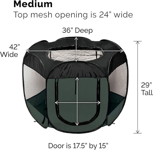 Furhaven Portable Dog Playpen Cat Tent, Pet playground,Kennel foldable indoor outdoor zippered puppy crate - Hunter Green, Medium