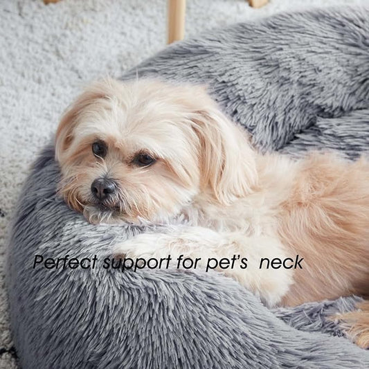 WESTERN HOME WH Calming Dog & Cat Donut Cuddler, Anti-Anxiety Warming Cozy Soft Round Bed, Fluffy Faux Fur Plush Cushion for Small Medium Dogs and Cats (20"/24"/27"/30")