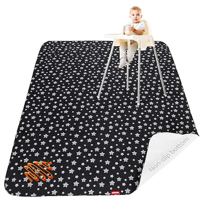 Large Splat Mat 54”x 72”Extra Large Waterproof Floor Mat with Non Slip Bottom, Baby Art Mat for Craft/Playtime/Mealtime on Table, Washable Portable Picnic Mat - Black Star, 4.5ft x 6ft