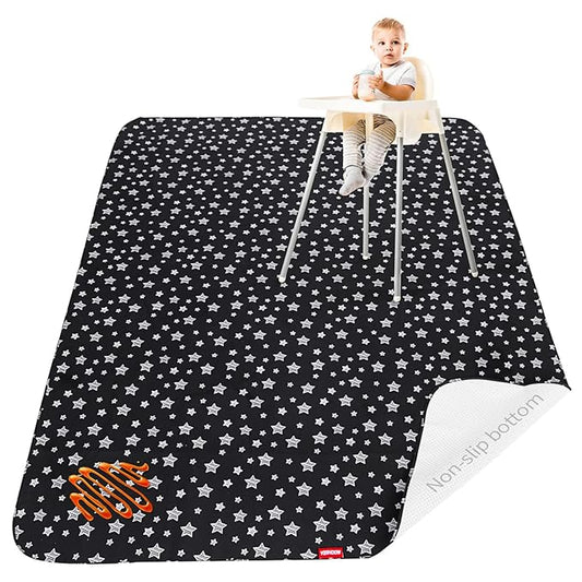 Large Splat Mat 54”x 72”Extra Large Waterproof Floor Mat with Non Slip Bottom, Baby Art Mat for Craft/Playtime/Mealtime on Table, Washable Portable Picnic Mat - Black Star, 4.5ft x 6ft