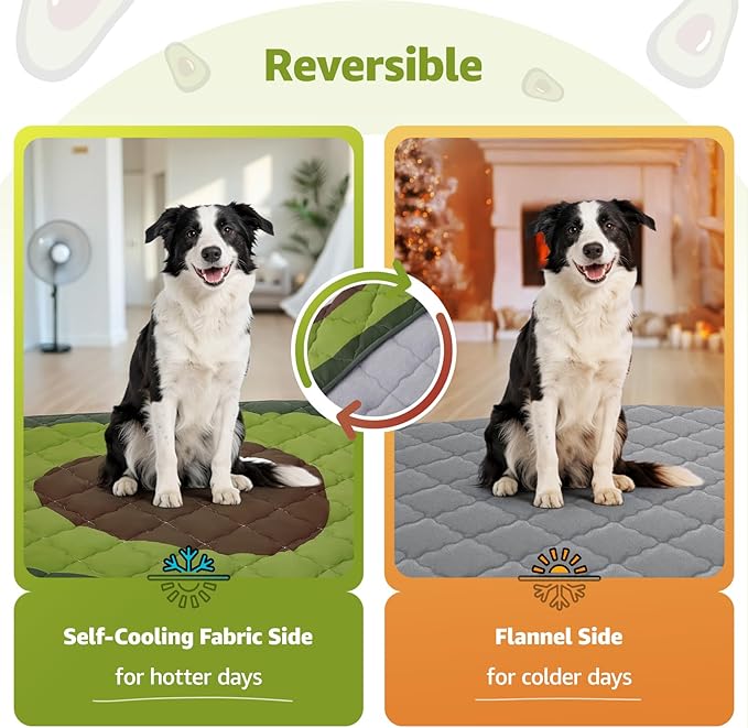 LOOBANI Dog Cooling Mat 60"x40"- Cute Avocado Design Cooling Mat for Dogs (Cool & Warm Side), Waterproof Self-Cooling Mat for Crate, Floor, Car for Medium Dogs, Cats, Pet, Green 60"x40"