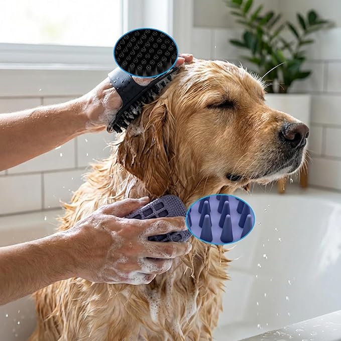 4PCS Self Cleaning Slicker Brush, Pet Grooming Rake, Bath Brush & Massage Brush for Short/Long Haired Dogs, Cats & Horses, Pet Grooming Deshedding Tools - Pet Supplies (Blue Black)