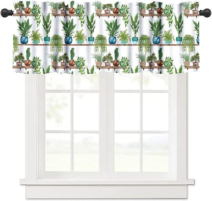 Bohemian Flower Valance Curtains, Watercolor Succulent Plants Green Indoor Plants Potted Flower Window Valance Curtain for Farmhouse Bedroom Living Room Kitchen 54x18inch