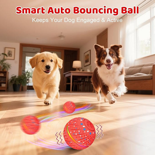Interactive Dog Toys Ball for Small Medium Dogs - Smart Moving Bouncing Dog Ball with Colorful Lights, E-TPU Material, 3 Play Modes Automatic Rolling Dogs Toy to Keep Them Busy (Red)