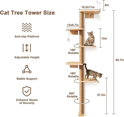 Wild Simulation Cat Tree for Kittens, 5-Level Floor to Ceiling Cat Wall Shelves with Sisal Mat Platforms, Suit for Kitten cat
