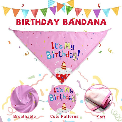 Dog Birthday Toys Girl, Squeaky Plush Birthday Cake Hat Bandana, Birthday Gifts for Small & Medium Dog, 9 Pack Pink
