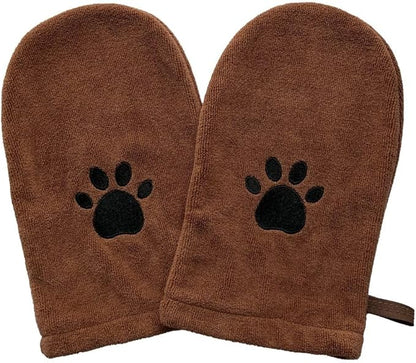 Penny & Niko Microfiber Pet Towel Mitts - Paw Cleaning and Drying Mitts/Gloves for Dogs and Cats (Brown, Standard - 2 Pack)