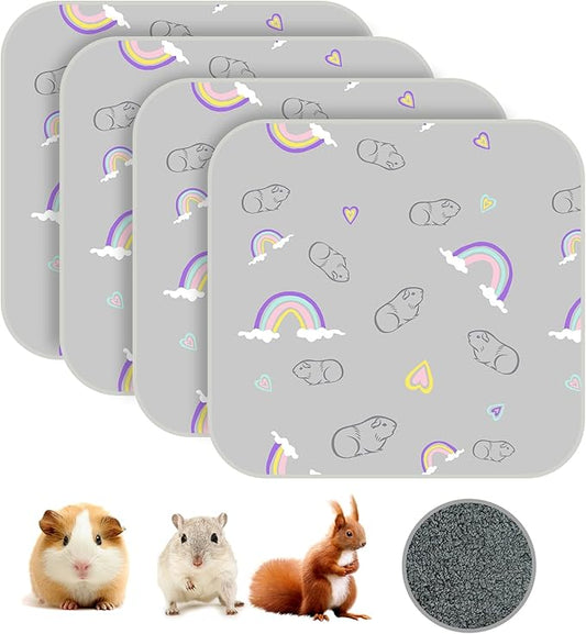 Homimp 4 Pack Guinea Pig Cage Liners,Washable Small Animal Bedding,Waterproof Reusable & Anti Slip Guinea Pig Pee Pad Fast and Super Absorbent Mat for Small Animal Rabbit Bunny Hamster,Grey 12"x12"