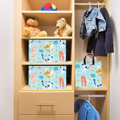 Rec Cats Print Box Hamper Storage Basket Collapsible Organizer Bin Gift Shelf Baskets for Home and Kitchen Storage
