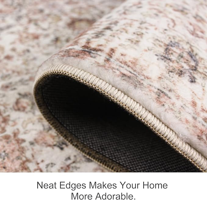 Washable Living Room Area Rug - 2x3 Small Bedroom Rugs Vintage Rustic Style Carpets with Non Slip Backing Distressed Floor Mat for Dining Room Kitchen Bathroom (2' x 3', Dusty Rose)