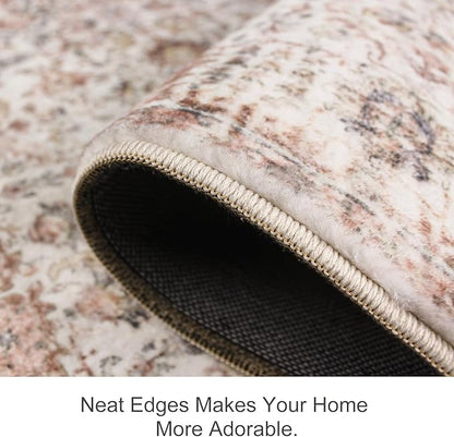 Washable Living Room Area Rug - 2x3 Small Bedroom Rugs Vintage Rustic Style Carpets with Non Slip Backing Distressed Floor Mat for Dining Room Kitchen Bathroom (2' x 3', Dusty Rose)