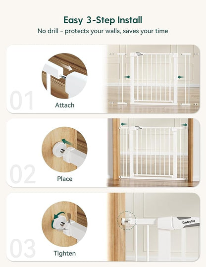 BABELIO Safety Gate Door Fits for Stairs, Narrow and Wide Doorways with Auto Close, Easy Install, No Drilling, Pressure Mounted for Baby, Child, Pets, Dog/Puppy, 26''-40'', White