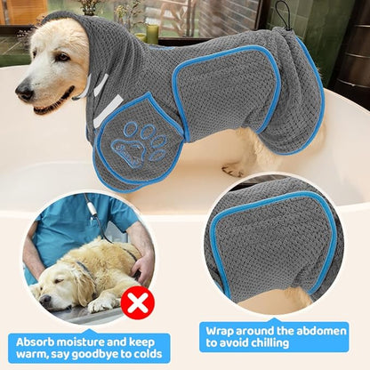 Dog Bathrobe Towel - Super Absorbent Dog Drying Coat, Warming Bath Robes for After Bath Shower Swim Walk for Small Medium Large Dogs Cats Pet