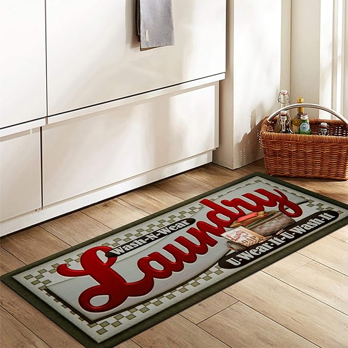 Pauwer Laundry Room Rug Runner 20"x48" Waterproof Rubber Laundry Mat Non Slip Kitchen Mats for Floor Washable Floor Mat Runner Rug for Farmhouse Mudroom Washroom Bathroom Decor