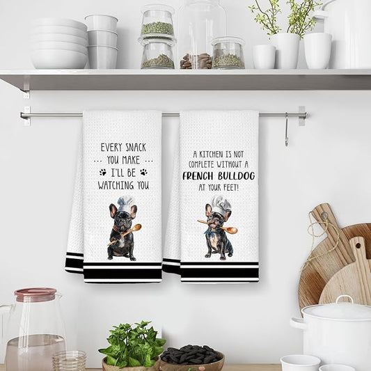 Funny Chef French Bulldog Kitchen Towels, French Bulldog Gifts for Women Dish Tea Towels, Frenchie Mom Gifts Decorative Hand Towels for Kitchen for Home Kitchen Shelf Counter,16x24 Set of 2