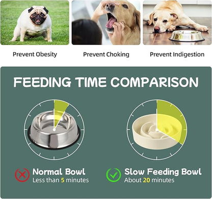 Ceramic 0.9 Cup Raised Dog Slow Feeder Set, Elevated Bowl with Wooden Stand for Small Dog and Cat, 6.1inch Puzzle Slow Dog Food Dish, Anti-Gulping(Beige, Single Bowl+ Stand)