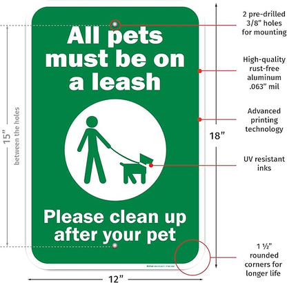 Brimar - 12" x 18" - Please Clean Up After Your Pet Sign - .063″ White Rust-Free Aluminum - Bold Text And Symbol - Easy Installation
