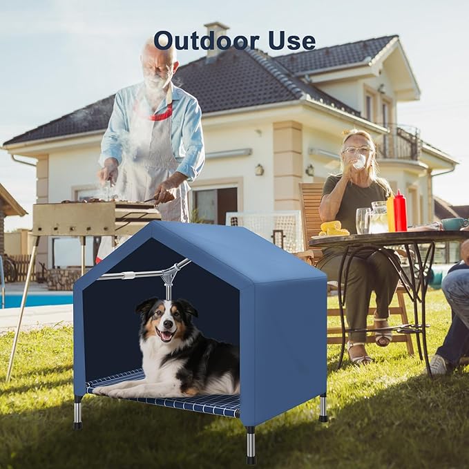 2 in 1 Elevated Dog House - Rainproof Dog Tent Cat House, Dog Sunshade Tent, Pet House - Ventilated Elevated Floor, Raised Pet Shelter for Medium