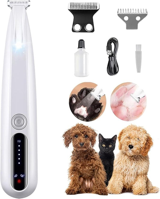 2026 New Pet Precision Trimmer, Dog Paw Trimmer with LED Light, Low Noise, IP68 Waterproof, Dual-Speed Motor, Suit for Trimming Paw, Ear, Face, Butt, Eyebrows, USB Rechageble
