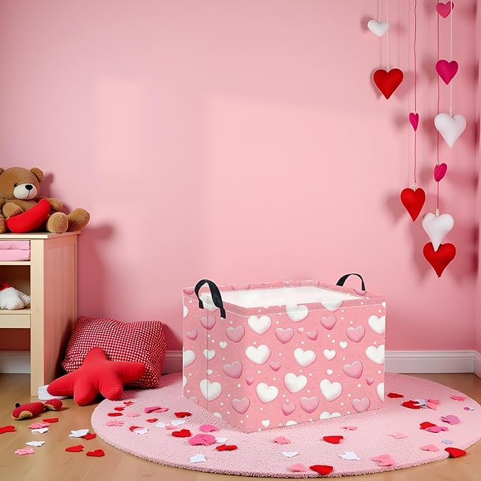 Rectangular Heart Basket Kids Baby Girls Basket Cute Toy Storage Bin Organizer Shelf Book Love Room Decor(Pink Light Heart)